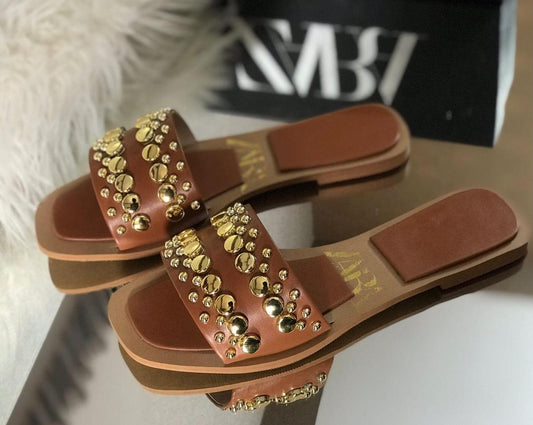 Beige Synthetic Leather Women's Fancy Flats