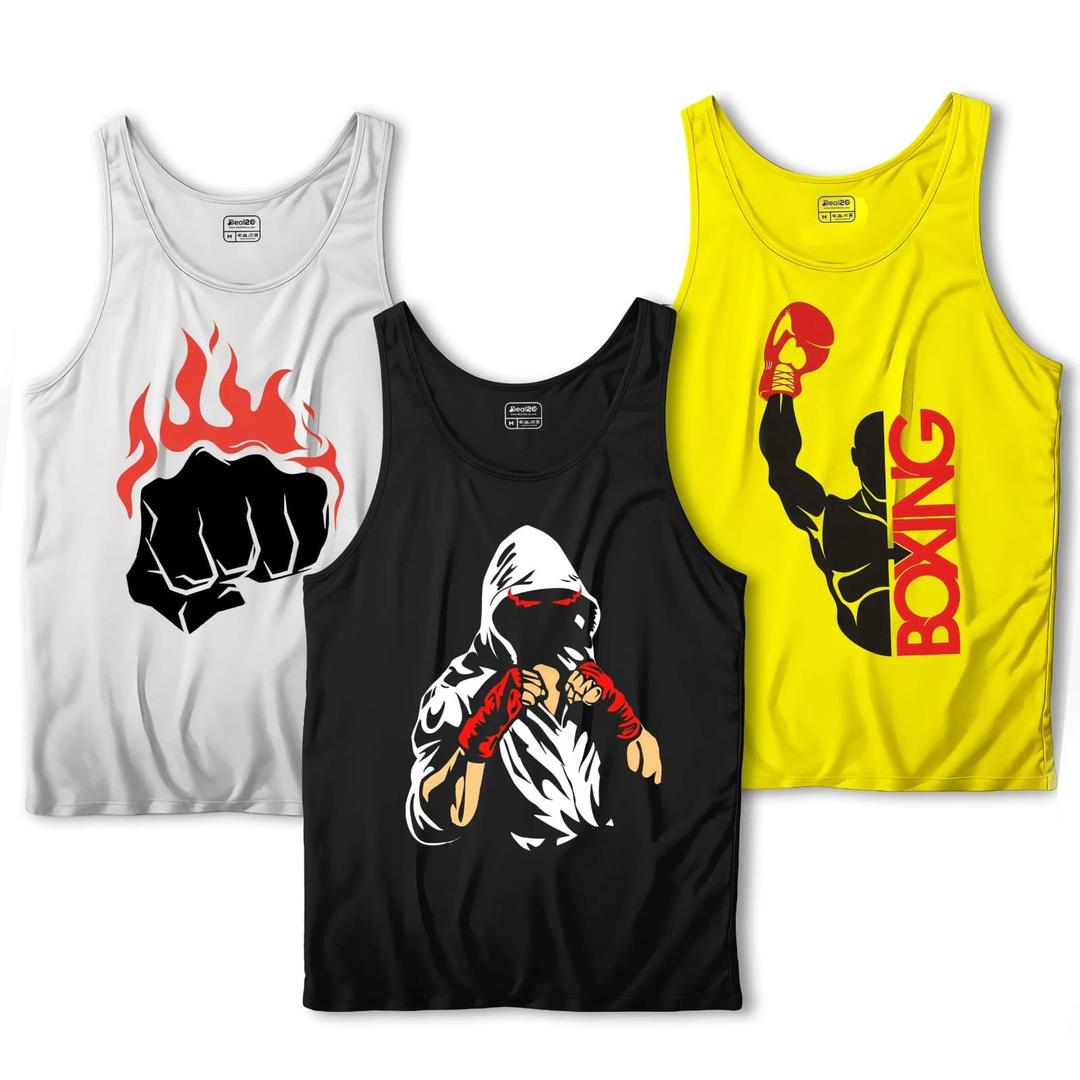 Men’s Premium Dri-Fit Printed Sando Tanks – Pack of 3 (Boxing Edition)