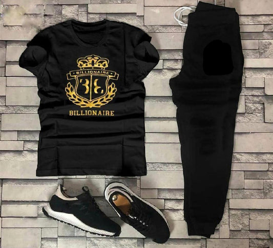 Men's Billionaire Edition Micro Interlock Printed Track Suit – Premium Comfort in Black