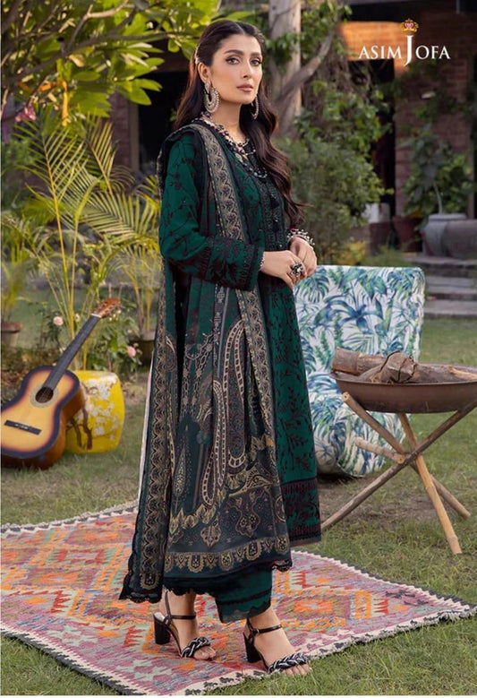 Asim Jofa Women's 3 Pcs Unstitched Embroidered Lawn Suit – Green Elegance Collection