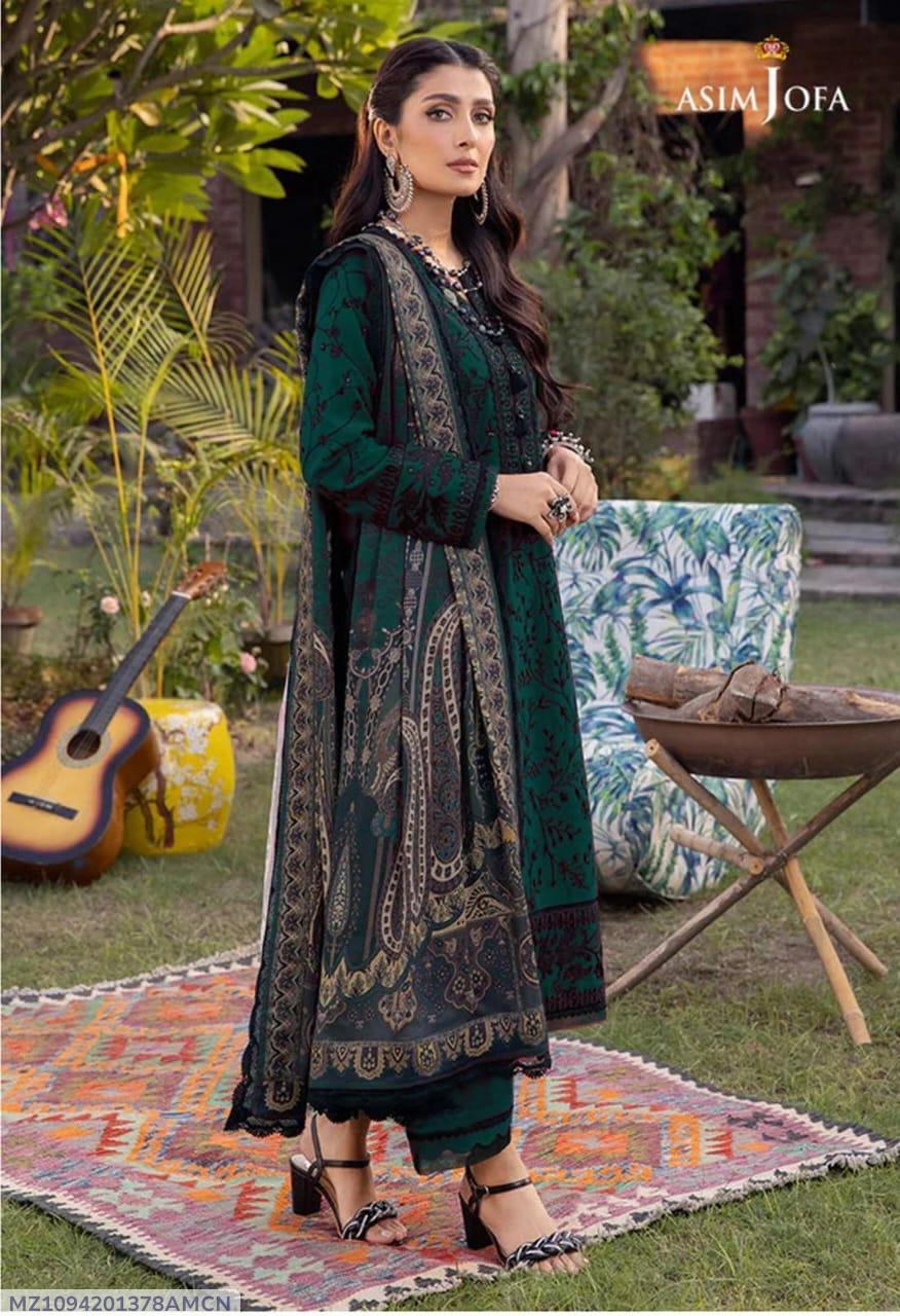Asim Jofa Women's 3 Pcs Unstitched Embroidered Lawn Suit – Green Elegance Collection