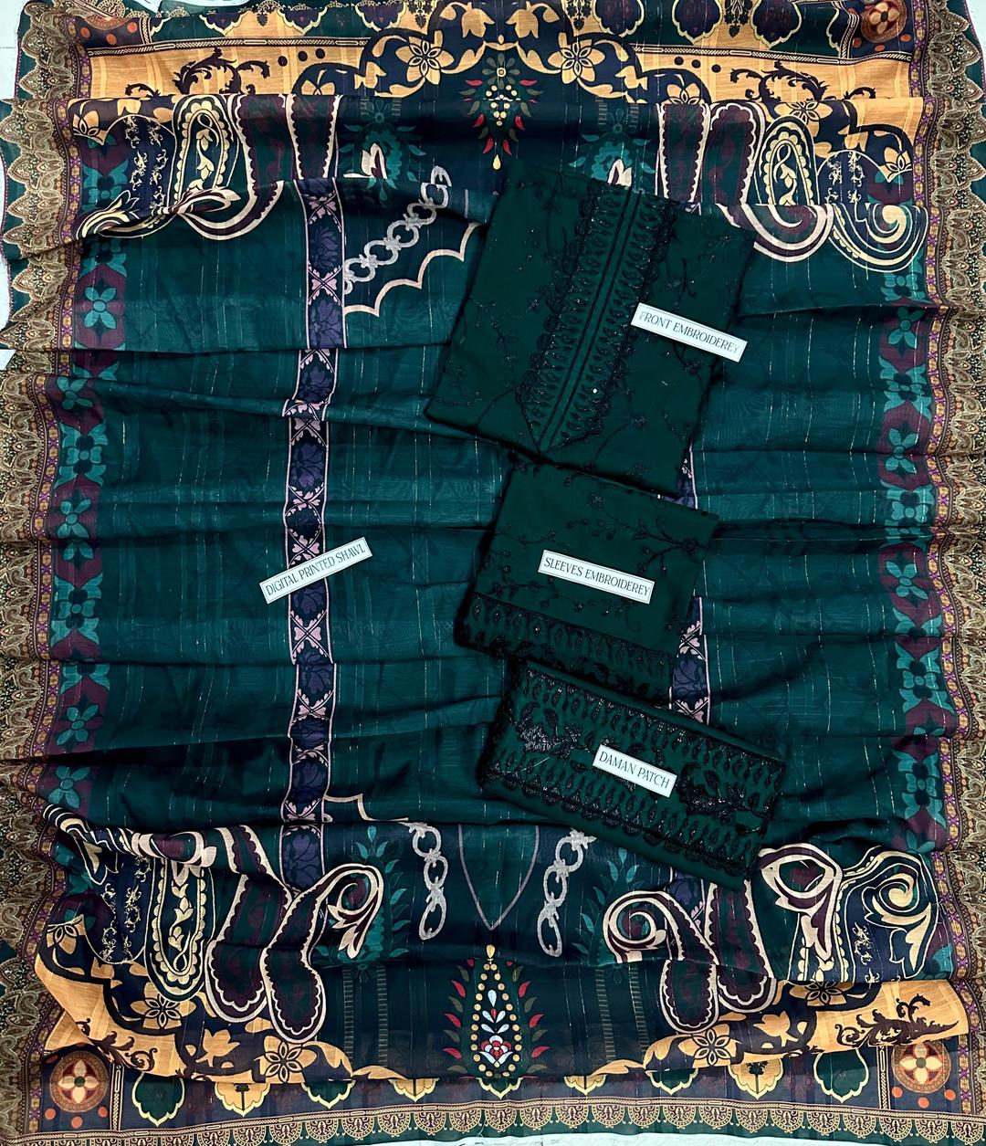 Asim Jofa Women's 3 Pcs Unstitched Embroidered Lawn Suit – Green Elegance Collection
